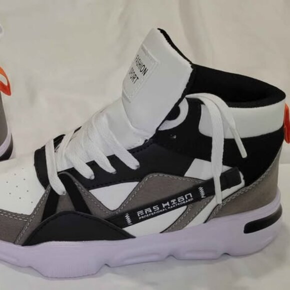 FASHION SPORT WOMEN'S HI TOP SNEAKERS NEW SIZE 7 BLACK GRAY WHITE - Picture 3 of 6